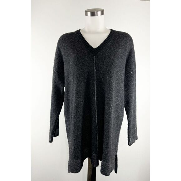 Eileen Fisher Sweater L 100% Cashmere Gray V-Neck Boxy Lagenlook Tunic Medium - Picture 1 of 5